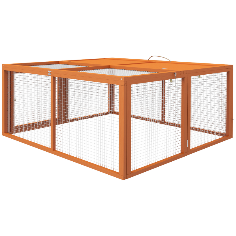 PawHut Kaninchenstall Klappbar für 2-3 Nagetiere mit Mehreren Eingängen, Käfig aus Holz und Stahl, 110x105x50 cm, Orange Aosom – Bild 1 von 2