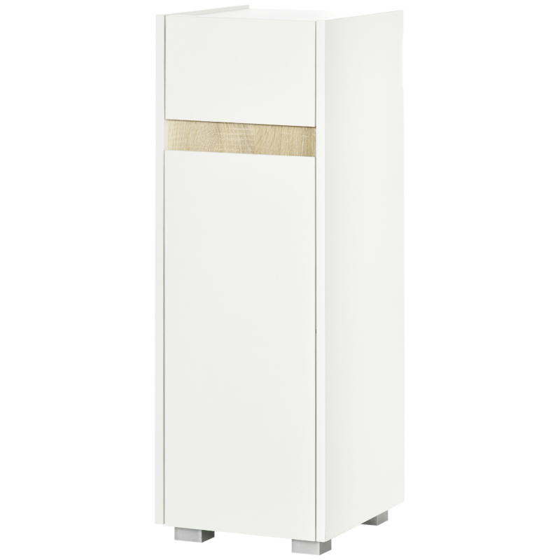 Kleankin Badezimmerschrank mit Schublade und Schrank mit verstellbarem Regal, Mehrzweck-Badezimmerschrank aus Holz, 30x33x88cm, Weiß Aosom – Bild 1 von 2