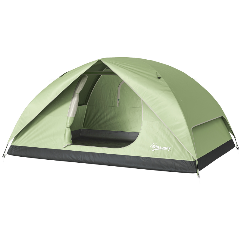Outsunny Familien-Campingzelt für 3 Personen, Kuppelzelt Wasserdicht 3000mm mit Ladeanschluss, Taschen, Lampenhaken und Tragetasche, Grün Aosom – Bild 1 von 2
