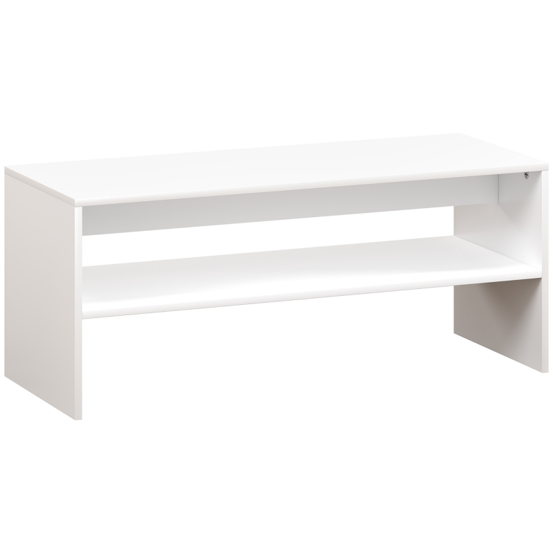 HOMCOM Moderner Couchtisch mit 2 Ebenen und rutschfesten Füßen, Spanplatte, 100x40x41,5 cm, Weiß Aosom – Bild 1 von 2