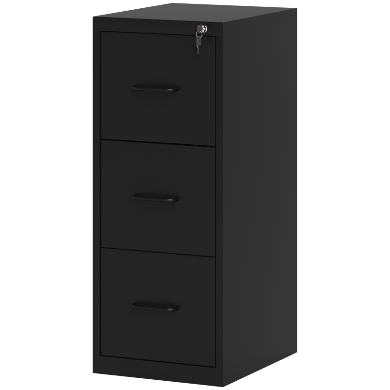 HOMCOM Aktenschrank mit 3 Schubladen und verstellbarer Stange, Stahlschrank für Dokumente, Ideal für Zuhause, Büro und Arbeitszimmer, 36,5x46,2x99 cm, Schwarz Aosom – Bild 1 von 2