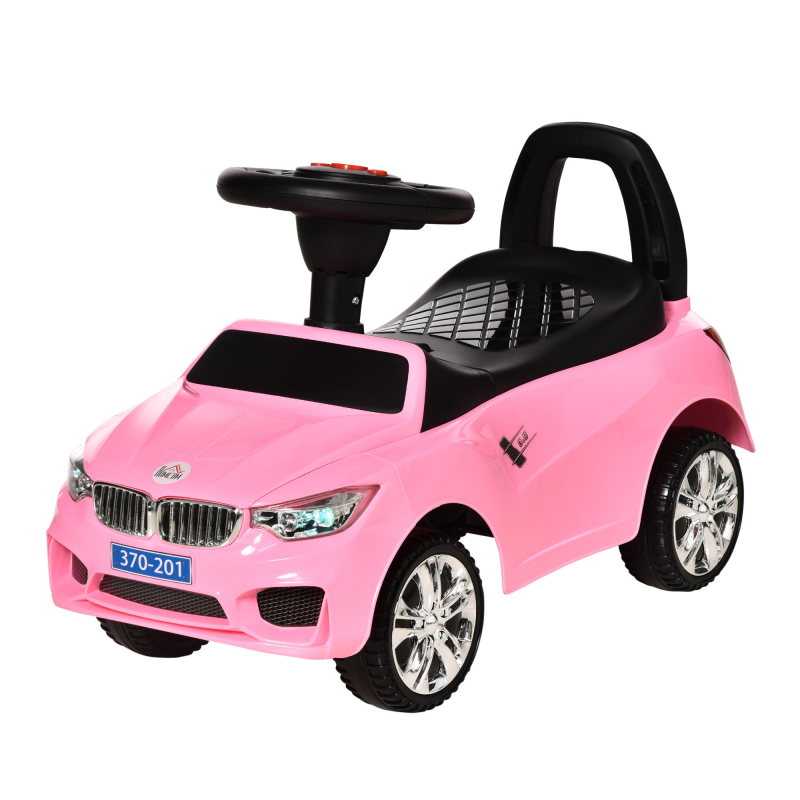 HOMCOM Kinder Rutschfahrzeug mit Lenkrad, Scheinwerfern und integrierter Musik, Kinderfahrzeug aus PP und Metall, 63,5x28x36 cm, Rosa Aosom – Bild 1 von 2
