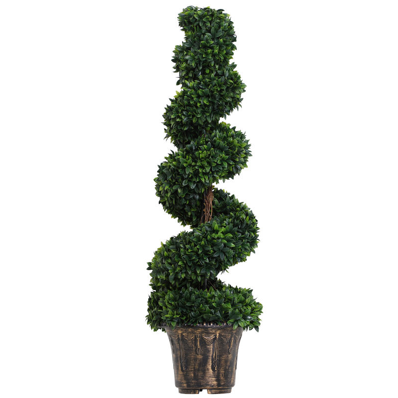 Outsunny Künstliche Spiralbuchsbaum Pflanze (Ф32cm x 120cm), Dekorativ für Innen- und Außenbereich, Grün mit Inkludiertem Blumentopf Aosom – Bild 1 von 2