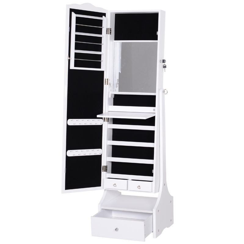 HOMCOM LED Schmuckschrank mit Spiegel und Schubladensockel Schmuck- und Accessoire-Organizer 45x36x150 cm Aosom – Bild 1 von 2