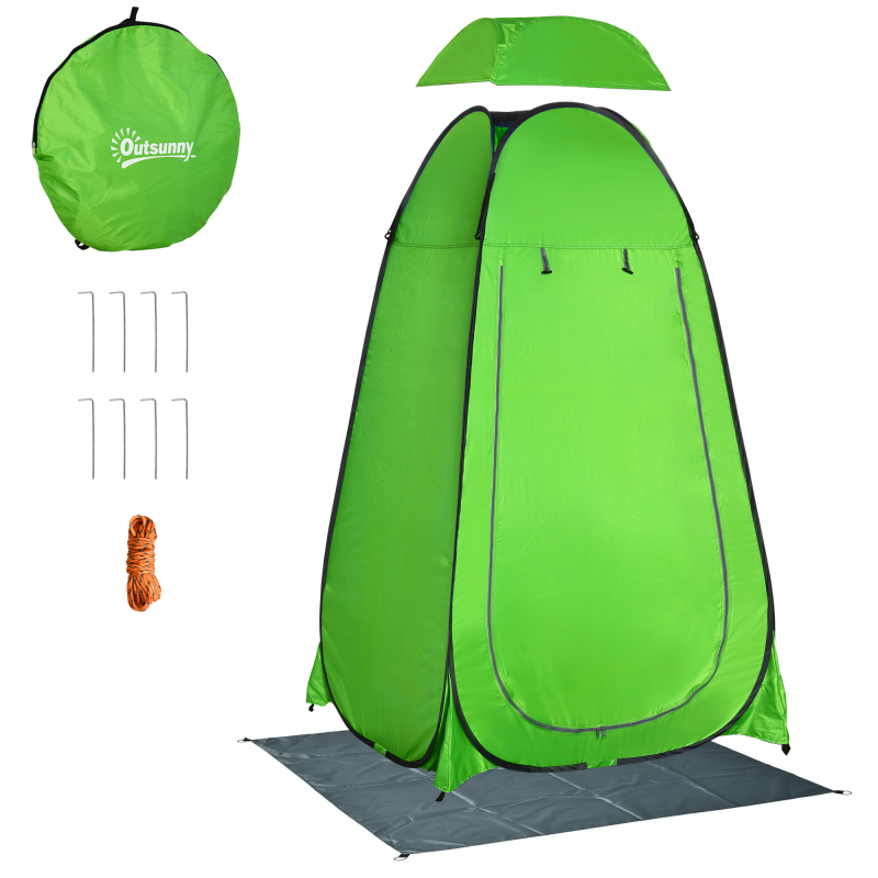 Outsunny Zelt für Camping, Strand und Outdoor Duschen, Tragbare Umkleide mit Reißverschlusstür, Transporttasche und Tasche zur Aufbewahrung, 126x124x189 cm, Grün Aosom – Bild 1 von 2