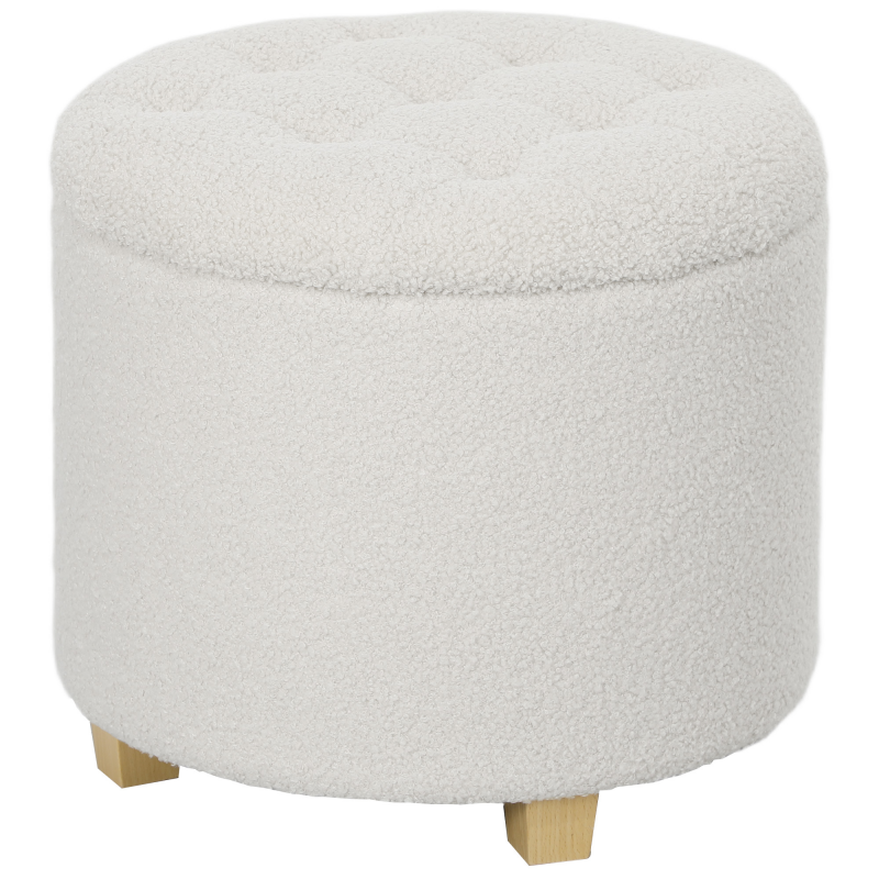 HOMCOM Sitzhocker mit Stauraum, Kleiner Hocker mit Deckel, Runder Fußhocker mit Holzbeinen, Kaschmiroptik, Polsterhocker für Wohnzimmer Schlafzimmer, 45 x 45 x 41 cm, Weiß Aosom – Bild 1 von 2