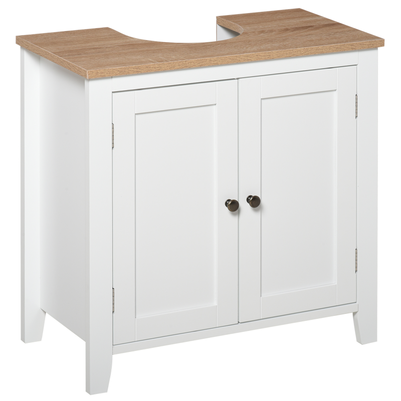kleankin Waschbeckenunterschrank Badezimmerschrank 60 x 30 x 60 cm mit verstellbarem Regal in Weiß und Natur Aosom.de – Bild 1 von 2
