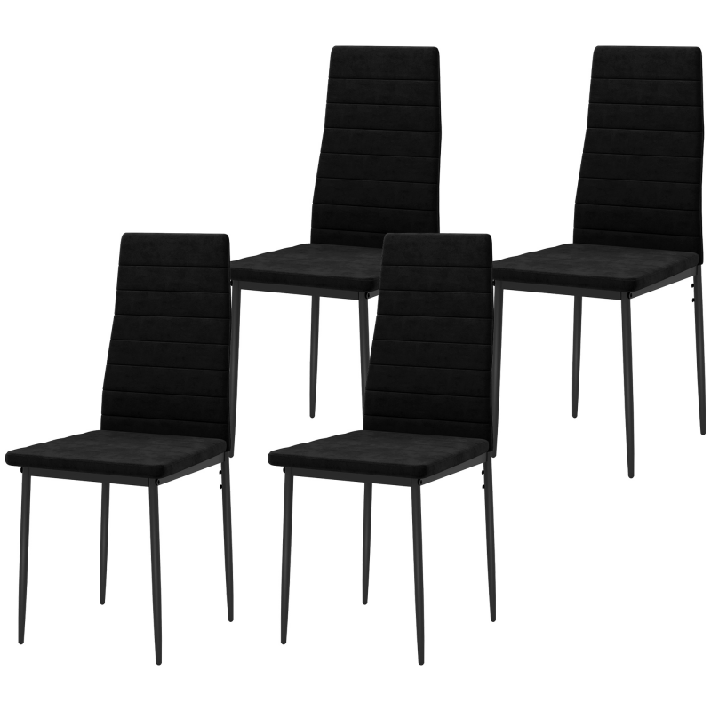 HOMCOM Esszimmerstühle 4er-Set Küchenstuhl mit Rückenlehne, Samtoptik, Armlose Stühle, Polsterstuhl mit Metallbeine, Sessel für Esszimmer, Wohnzimmer, Schwarz Aosom – Bild 1 von 2