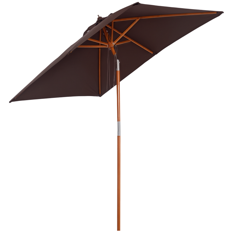 Outsunny Sonnenschirm knickbar Gartenschirm 200 x 150 cm 3-stufig einstellbar aus Tannenholz und Polyester in Kaffee Aosom.de – Bild 1 von 2