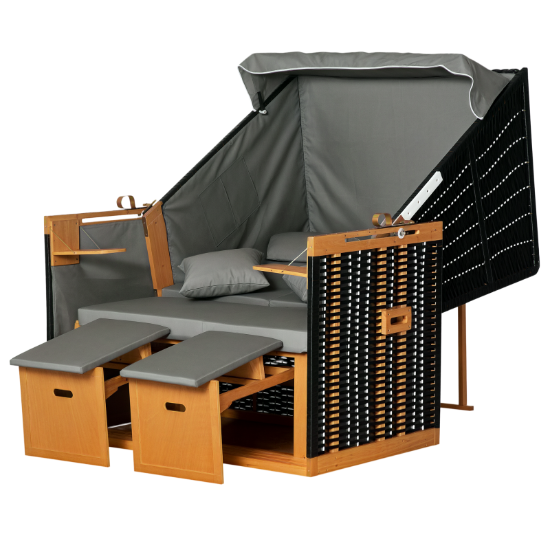 Outsunny Strandkorb Volllieger Gartenliege mit Getränkehaltern aus PE-Rattan, hellgrau, 118x79x160cm, ideal für Garten & Terrasse Aosom.de – Bild 1 von 2
