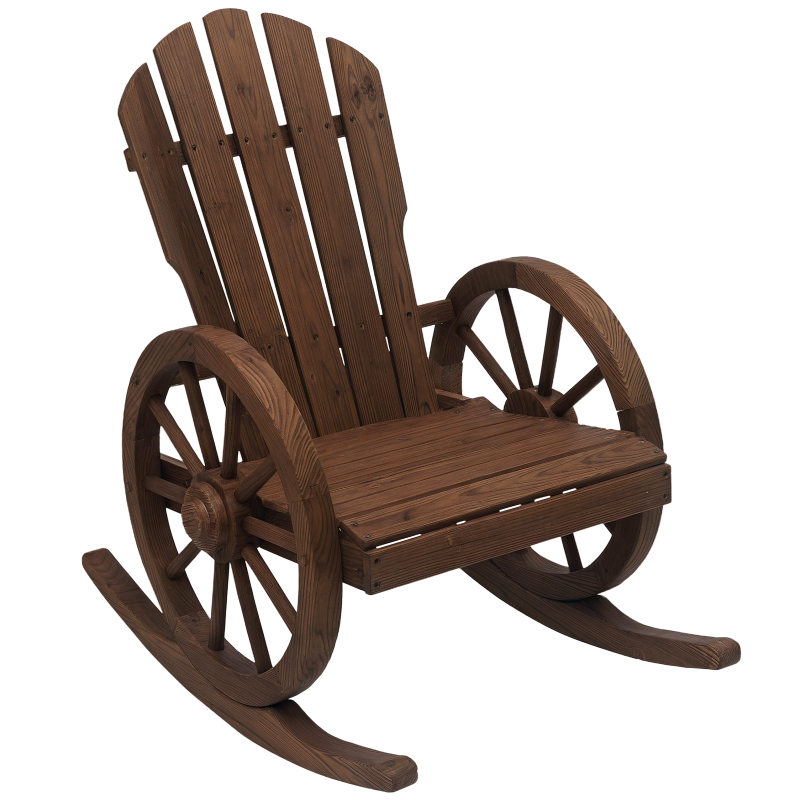 Outsunny Schaukelstuhl, Rustikaler Relaxstuhl, Gartenstuhl mit Rollen-Design, Schwingsessel, Massivholz, Dunkelbraun, 68 x 88 x 92 cm Aosom – Bild 1 von 2