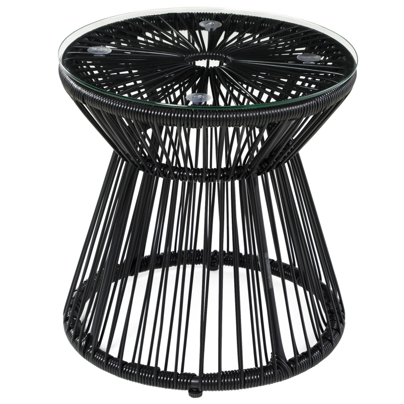 Outsunny Gartentisch rund mit Hohltrommel-Design, Bistrotisch mit Glastischplatte, schwarzer Kaffeetisch für Garten & Balkon Aosom.de – Bild 1 von 2