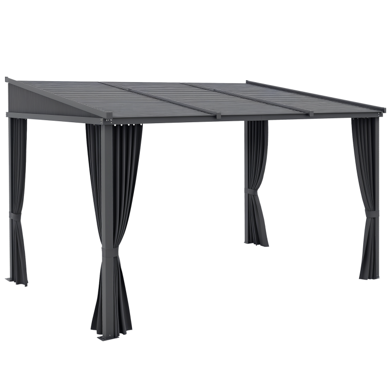 Outsunny Pergola 3,65 x 2,55 m Pavillon mit Schiebedach und Vorhängen, Terrassenüberdachung für Garten und Hof, Aluminium und Metall, dunkelgrau Aosom.de – Bild 1 von 2