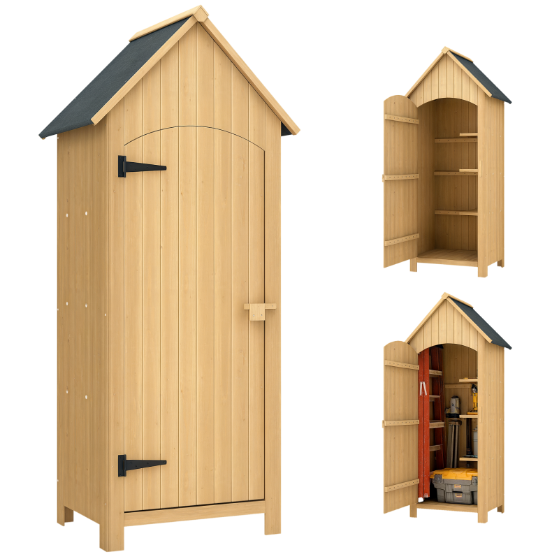 Outsunny Geräteschuppen Gartenschrank Holz mit Giebeldach 77,5 x 54,2 x 179,5 cm, Bitumenpappe Gelb, ideal für Garten & Werkzeugaufbewahrung Aosom.de – Bild 1 von 2