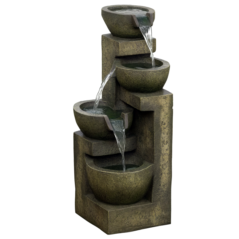 Outsunny Gartenbrunnen Springbrunnen mit 4 Stufen einstellbare Strömung Wasserspiel Wasserfall für Garten und Gartenteich aus Kunstharz Aosom.de – Bild 1 von 2