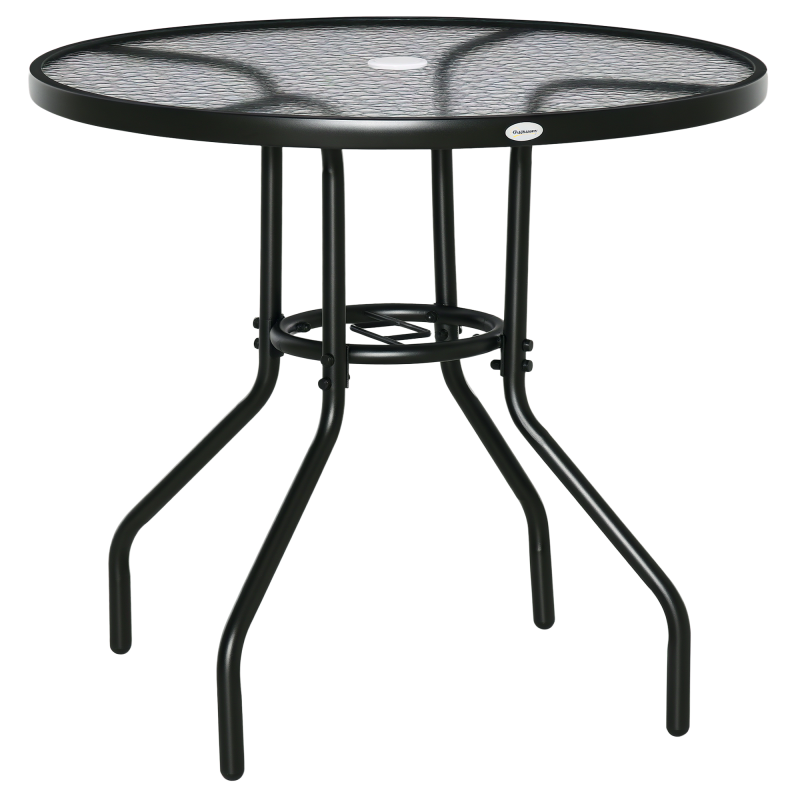 Outsunny Gartentisch Garten Beistelltisch Gartenmöbel Balkontisch Bistrotisch mit Schirmloch Hartglas + Metall Schwarz Ø80 x 72 cm Aosom – Bild 1 von 2