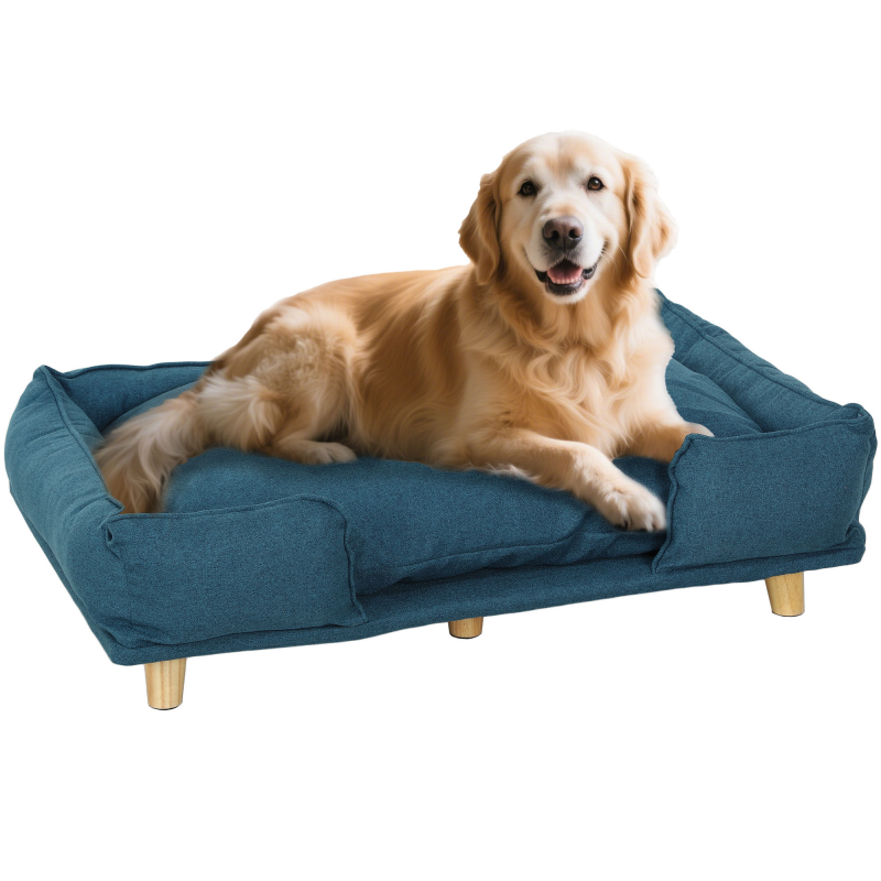 PawHut Hundebett Hundekissen Hundekörbchen Hundesofa Holzbeine, Polyester, Dunkelblau, 96 x 66 x 24 cm Aosom – Bild 1 von 2