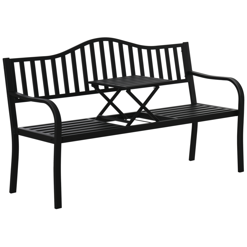 Outsunny Gartenbank mit ausziehbarem Tisch für 2-3 Personen, Metall Parkbank, Sitzbank Terrassenbank Gartenmöbel Schwarz 150x58,5x90cm Aosom.de – Bild 1 von 2