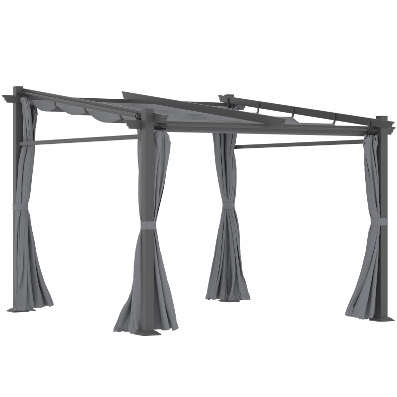 Outsunny Pergola 2,97 x 2,95 m, Wasserabweisender Pavillon mit Sonnendach, Seitenteilen, Terrassenüberdachung, Polyester, Dunkelgrau Aosom – Bild 1 von 2