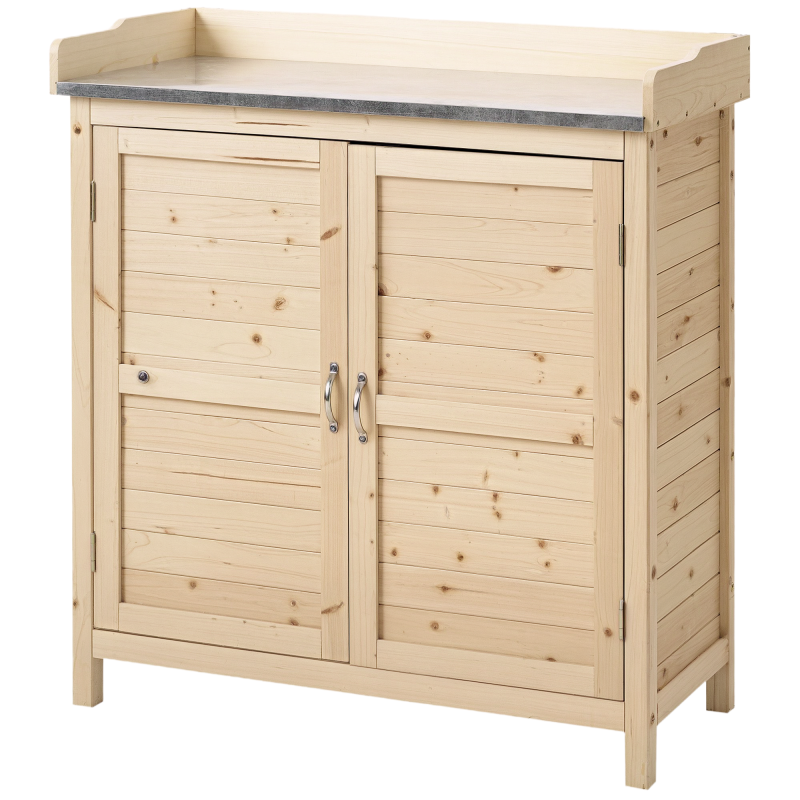 Outsunny Gartenschrank, Pflanztisch mit Unterschrank, Holz, Geräteschrank mit 2 Einlegeböden, Geräteschuppen, Garten Schuppen, Natur Aosom – Bild 1 von 2
