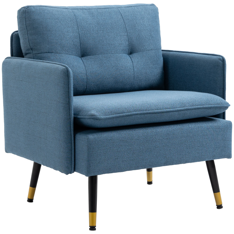 HOMCOM Polstersessel Armlehnensessel mit Kissen Loungesessel Sofa mit Leinenoptik, Stahlbeine, für Wohnzimmer, Schlafzimmer, Dunkelblau, 76 x 68 x 80 cm Aosom – Bild 1 von 2