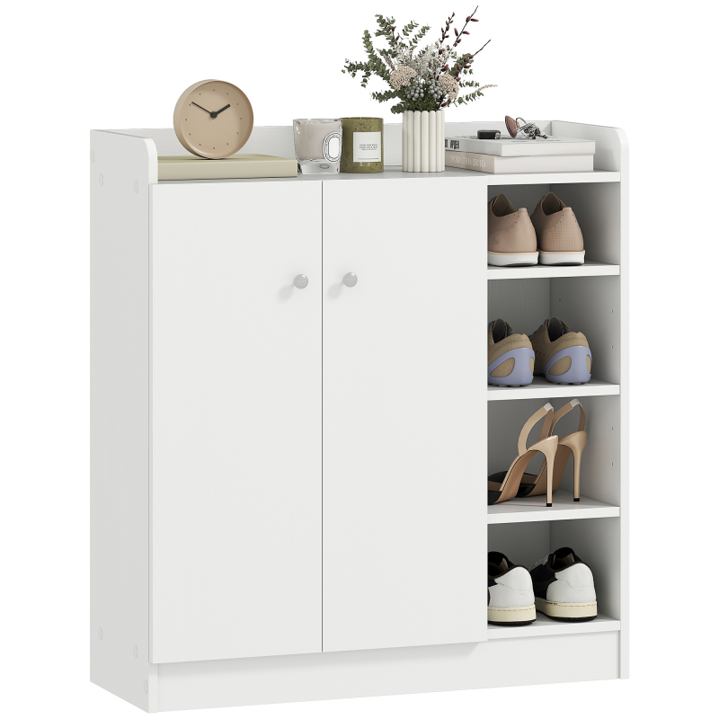 HOMCOM Schuhschrank Schuhregal Allzweckschrank Kommode Dielenschrank Highboard Schrank Ablage Regal 2-Türig 4 Fächer Spanplatte Weiß 83 x 30 x 90 cm Aosom – Bild 1 von 2