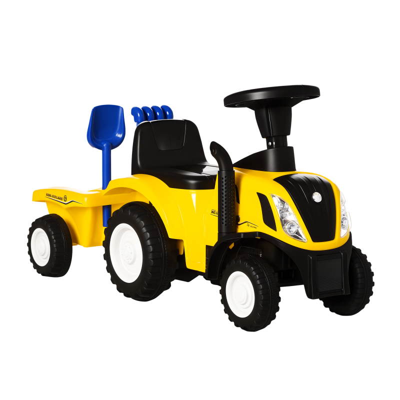 HOMCOM Kinder Rutschauto mit Anhänger für 2 Jahre, gelbes Kinderfahrzeug Traktor aus Kunststoff & Metall, Rutscherfahrzeug für drinnen & draußen Aosom.de – Bild 1 von 2