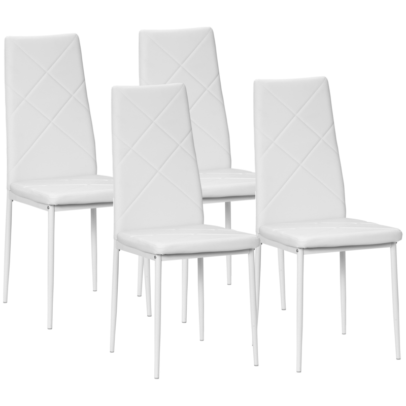HOMCOM Esszimmerstuhl, 4er-Set Küchenstuhl, Gepolsterte Esszimmerstühle, Essstuhl, Polsterstuhl mit Stahlbeine, Kunstleder, Weiß Aosom – Bild 1 von 2