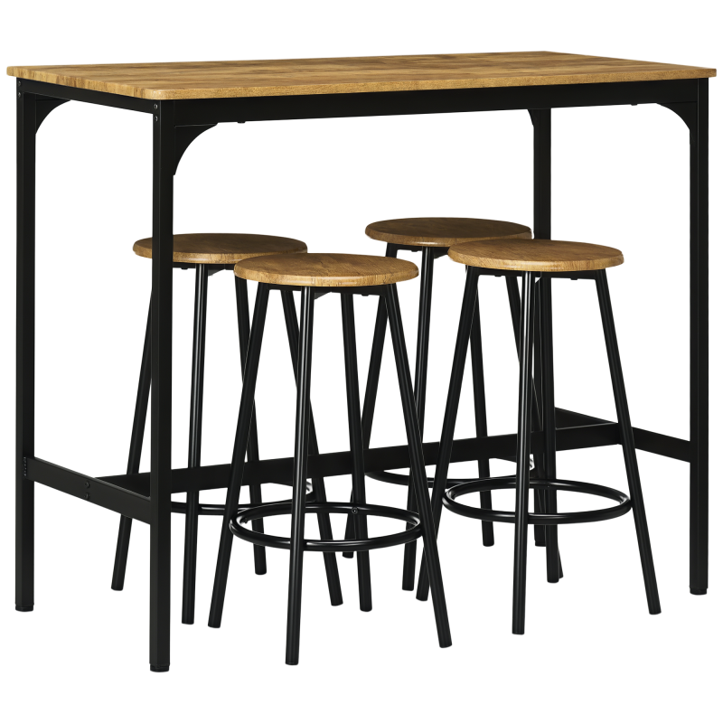 HOMCOM Bartisch Set 5-tlg mit 4 Barhockern Küchentisch im Industriedesign rustikal-braun Metall Essgruppe für Küche & Bar Aosom.de – Bild 1 von 2