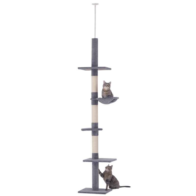 PawHut Kratzbaum Deckenhoch Grau 40x34x230-260cm, höhenverstellbarer Katzenbaum mit Sisalsäulen für Klettern & Kratzen Aosom.de – Bild 1 von 2