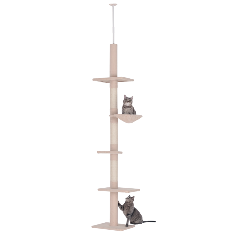PawHut Kratzbaum Deckenhoch, H230-260 cm, höhenverstellbar Kletterbaum für Katzen, stabil, Beige Aosom – Bild 1 von 2