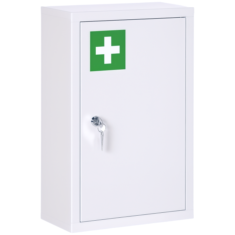 kleankin Apothekerschrank Medizinschrank Abschließbarer Arzneischrank mit 3 Schichten und 2 Schlüsseln, Stahl, Weiß, 30 x 14 x 46 cm Aosom – Bild 1 von 2