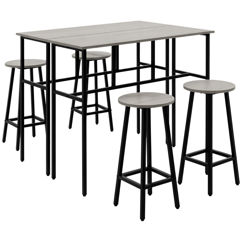 HOMCOM Essgruppe 6-teiliges Sitzset mit 2 Bartischen und 4 Barhockern im Industrial Design, Spanholz und Stahl, Grau und Schwarz Aosom.de – Bild 1 von 2