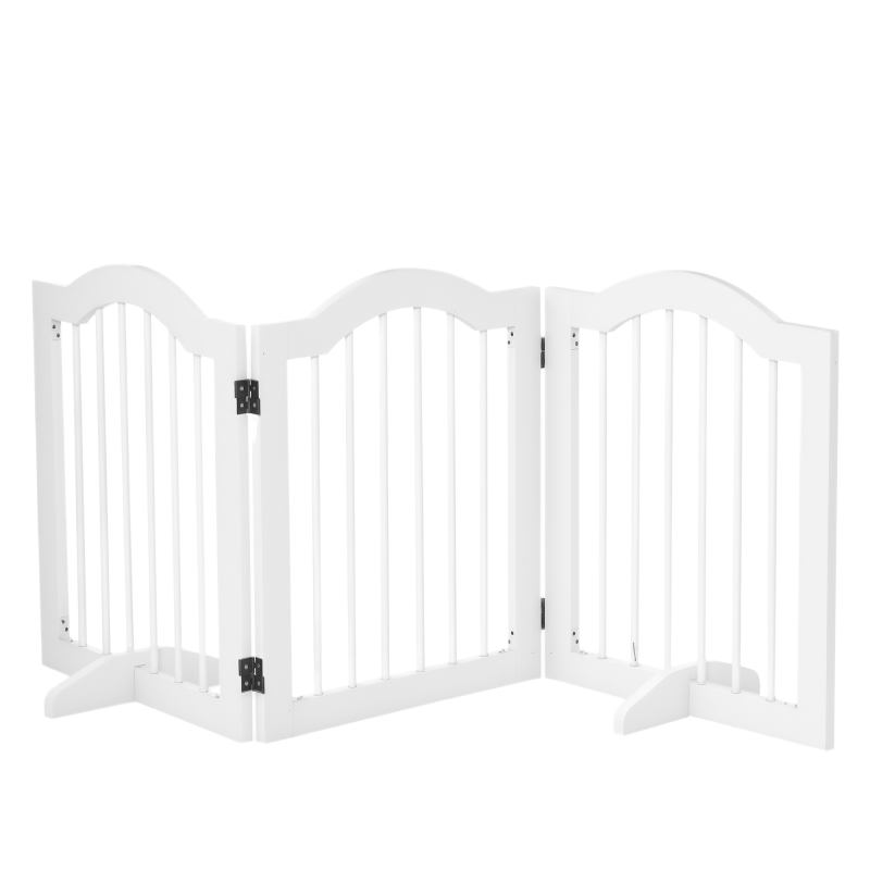 PawHut Hunde Absperrgitter Schutzgitter Hundegitter Konfigurationsgitter 3-teilig mit zwei Stützfüßen stabil faltbar MDF Weiß 154,5x29,5x61 cm Aosom – Bild 1 von 2