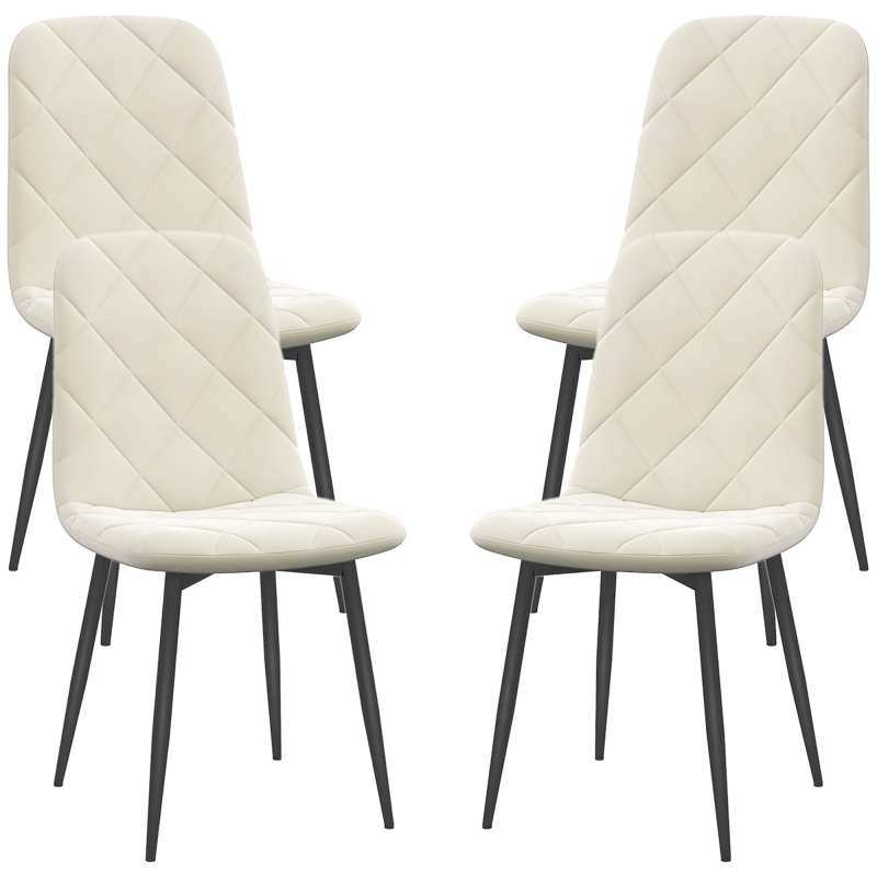 HOMCOM 4er-Set Esszimmerstühle, gepolsterte Küchenstühle mit hoher Rückenlehne, Stahlbeinen und Samtstoff, für Wohnzimmer, Schlafzimmer, Küche, Creme Aosom – Bild 1 von 2