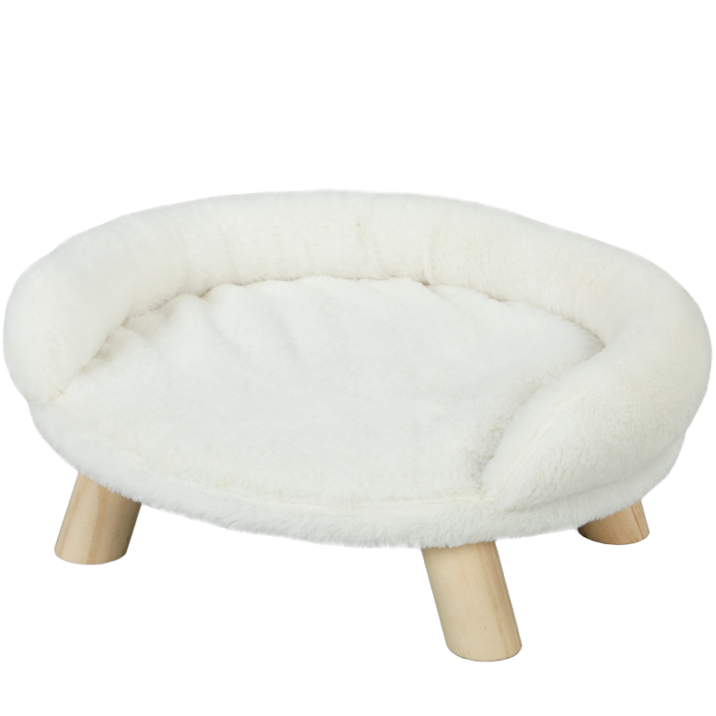 PawHut Gemütliches Haustiersofa Erhöhtes Design Hundecouch Katzensofa Flanell Creme 47x40x20cm mit Holzbeinen für Haustiere Aosom.de – Bild 1 von 2