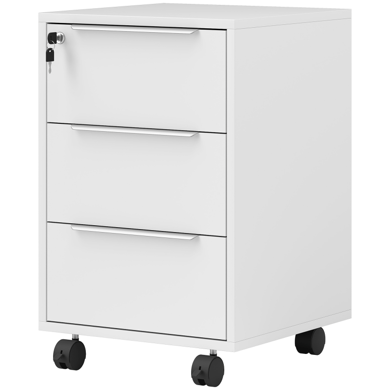 HOMCOM Bürocontainer mit 3 Schubladen Büromöbel mit Rollen Schloss und 2 Schlüssel Mobiler Aktenschrank für Studium Wohnzimmer 40x40x63,5 cm Weiß Aosom – Bild 1 von 2