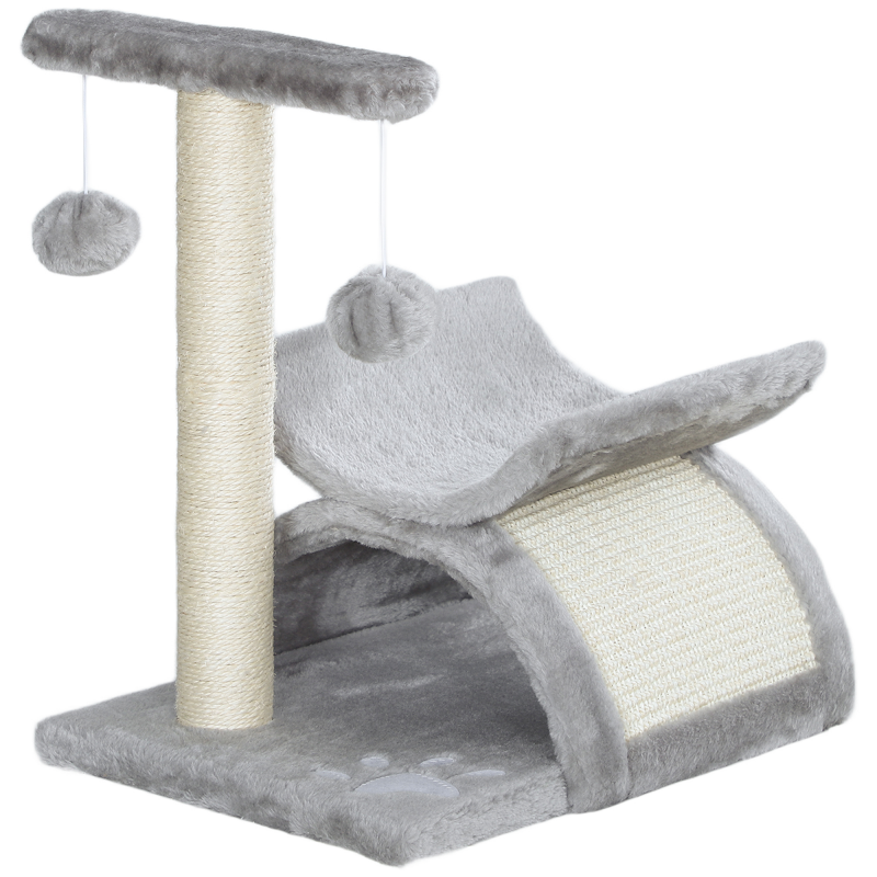PawHut Katzenbaum klein, 43H cm, bis 10 kg, mit Liegefläche, Tunnel, Spielball, Sisal, Hellgrau Aosom – Bild 1 von 2