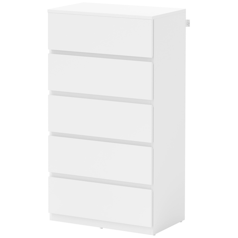 HOMCOM Kommode Schubladenschrank Sideboard mit 5 Schubladen, Büroschrank mit kippsicheren Zuglaschen, für Wohnzimmer, Schlafzimmer, Weiß, 55 x 34 x 100 cm Aosom – Bild 1 von 2