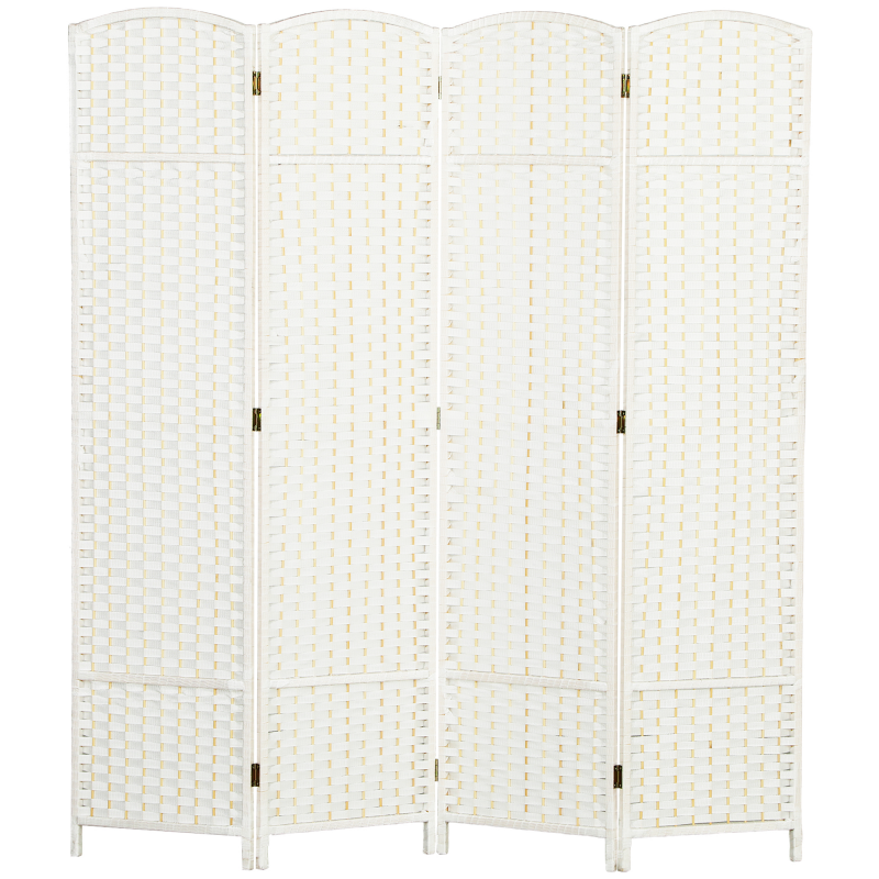 HOMCOM Paravent 4-teilig 160 x 170 cm Raumteiler Faltbar Trennwand aus Bambus, Sichtschutz Raumtrenner Stellwand für Wohnzimmer Weiß Aosom – Bild 1 von 2