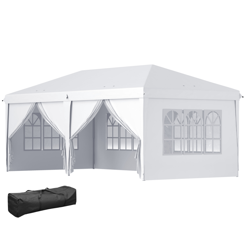 Outsunny Pavillon 6x3m Stabil Winterfest Gartenpavillon mit Seitenteilen, Fenster, Tür, Tasche für Camping Garten Festival Weiß Aosom.de – Bild 1 von 2