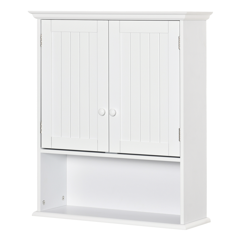 kleankin Hängender Badezimmerschrank mit 2-türigem Schrank mit Magnetverschluss und offenem Regal, Hängender Badezimmerschrank mit verstellbarem Regal, für Küche, Eingang und Wohnzimmer, 60x20x70,5 cm, Weiß Aosom – Bild 1 von 2