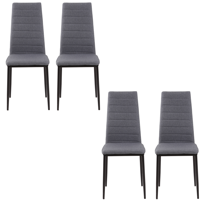 HOMCOM Set von 4 Esszimmerstühlen, gepolsterte Küchenstühle mit hoher Rückenlehne, Metallbeinen und Leinenbezug, für Wohnzimmer, Schlafzimmer, Küche, Grau Aosom – Bild 1 von 2