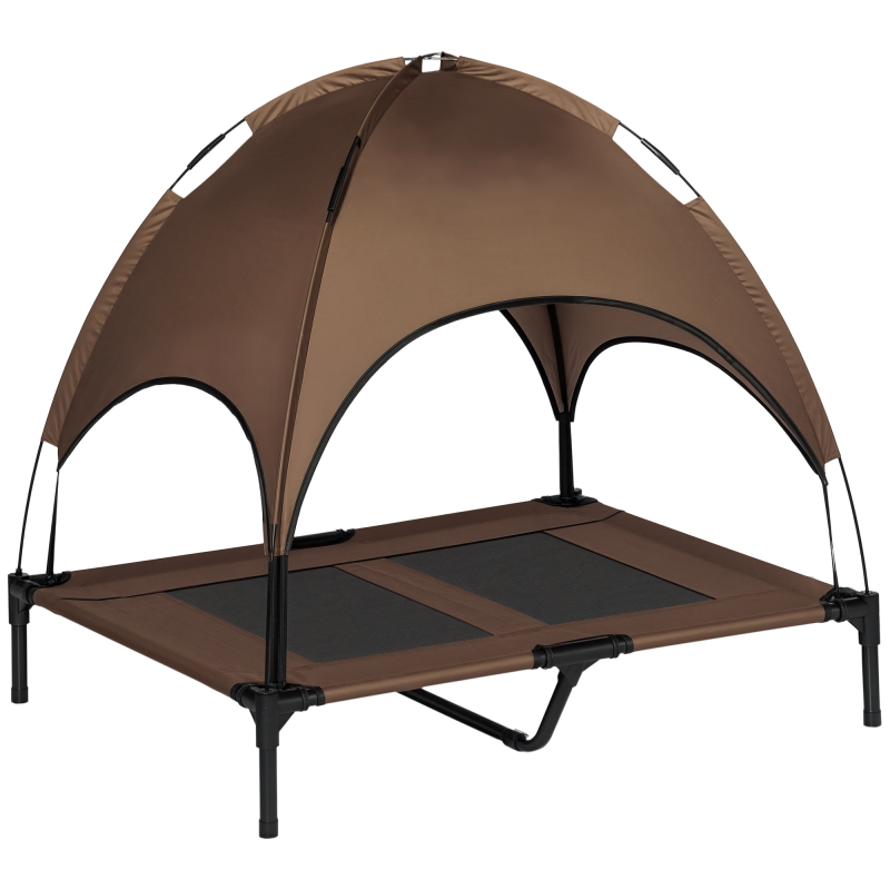PawHut Erhöhtes Hundebett Outdoor mit Baldachin, atmungsaktiver Taftstoff in Kaffee 92x76x90cm für Komfort & Schutz Aosom.de – Bild 1 von 2