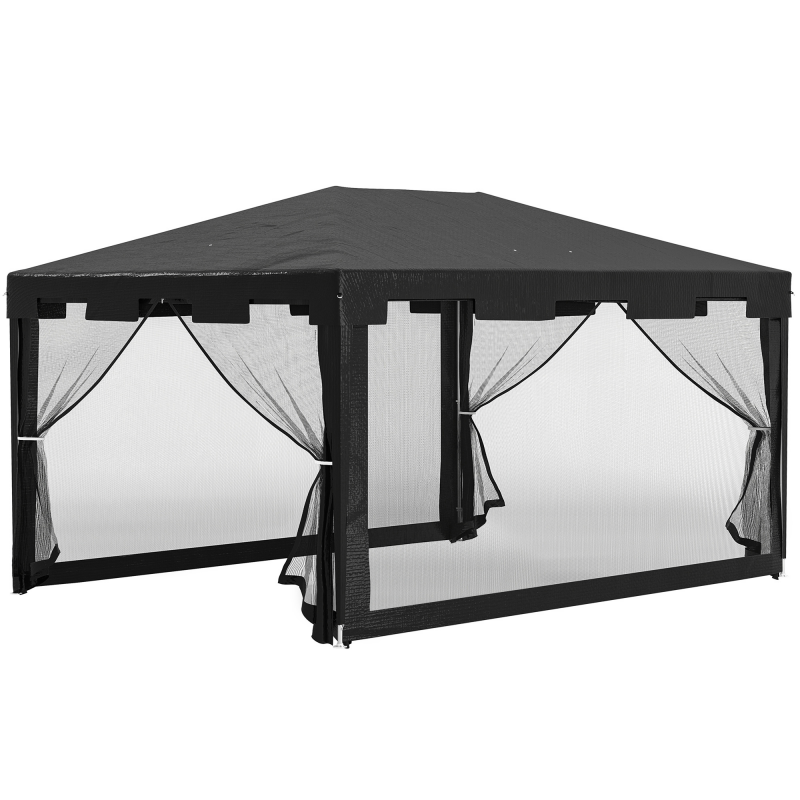 Outsunny Pavillon Partyzelt 4 x 3 m Gartenpavillon mit Netz-Seitenwänden für Balkon Terrasse, Metall PE Dunkelgrau, ideal für Feste & Veranstaltungen Aosom.de – Bild 1 von 2