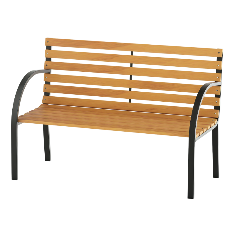 Outsunny Gartenbank 2-Sitzer Parkbank aus Stahl und Kiefernholz, natürliche Optik, B122 x T60 x H83 cm, ideal für Garten & Terrasse Aosom.de – Bild 1 von 2