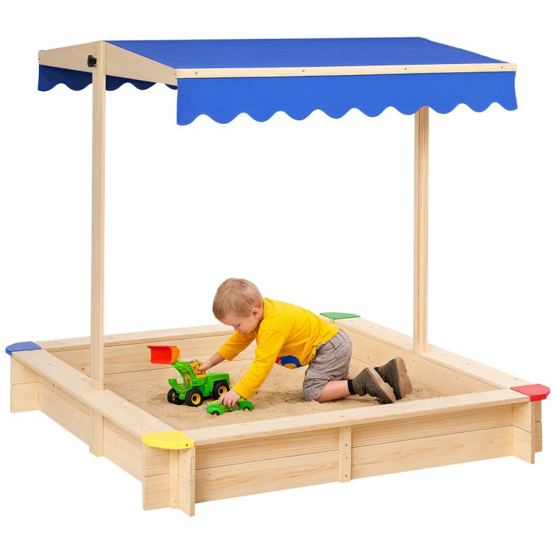 Outsunny Sandkasten ohne Boden, mit absenkbarem und schwenkbarem Dach, Kindersandkasten, Sandkisten, Natur Aosom.de – Bild 1 von 2