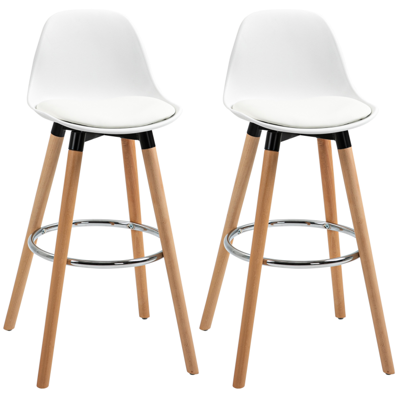 HOMCOM 2er-Set Barhocker Küchenhocker Barstuhl mit Fußstützen Kunstleder Weiß 38,5 x 42,5 x 91 cm für Esszimmer Küche Aosom.de – Bild 1 von 2