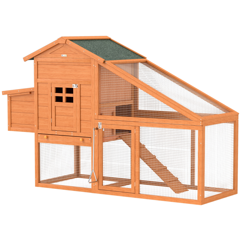 PawHut Hühnerstall Landhaus Hühnerkäfig auf Stelzen Maße 179L x 67B x 115H cm Vollausstattung Massivholz vorgeölte Kiefer Aosom – Bild 1 von 2