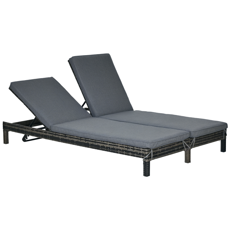 Outsunny Polyrattan Sonnenliege Gartenliege für 2 Personen Relaxliege 5-stufige Rückenlehne Metall & PE Rattan 196x120x28cm für Garten & Terrasse Aosom.de – Bild 1 von 2